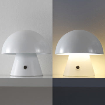 Porcini 7" Contemporary Bohemian Rechargeable/Cordless Iron Integrated LED Mushroom Table Lamp - JONATHAN Y